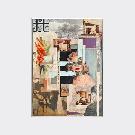 MANTRA No.11 — Surprise of the Beautiful, Heavenly Lips | Framed Visual Assemblage | Original Collage Artwork | Vintage Ephemera