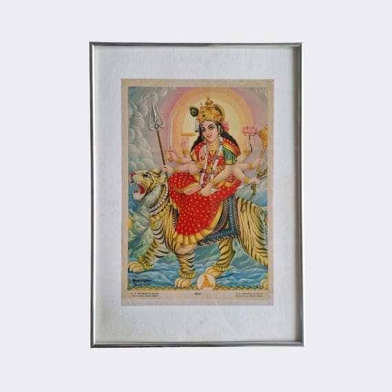 PUJA No.08 — Durga (3) | Framed Devotional Print (c.1960s–1970s)