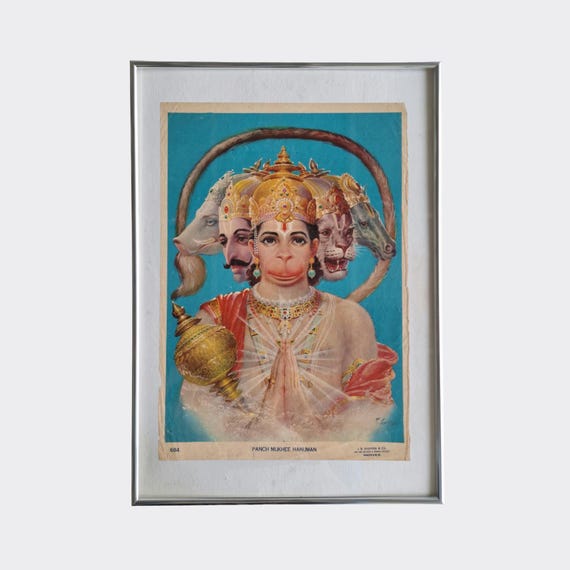 PUJA No.16 — Panch Mukhee Hanuman | Framed Devotional Print (c.1960s–1970s)
