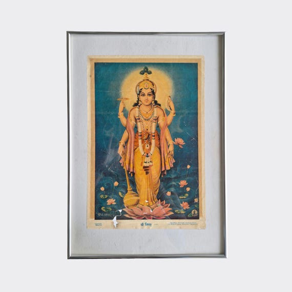PUJA No.15 — Shri Vishnu | Framed Devotional Print (c.1960s–1970s)