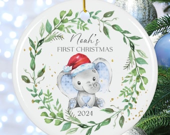 Elephant Baby's First Christmas Ornament Custom Baby Christmas Ornament Baby Boy Ornament Holiday Baby Ornament Personalized Baby Ornament