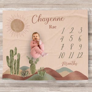 Custom Southwest Cactus Girl Baby Milestone Blanket Personalized blanket Monthly Growth tracker, baby shower gift, New Mom Gift Mother's day