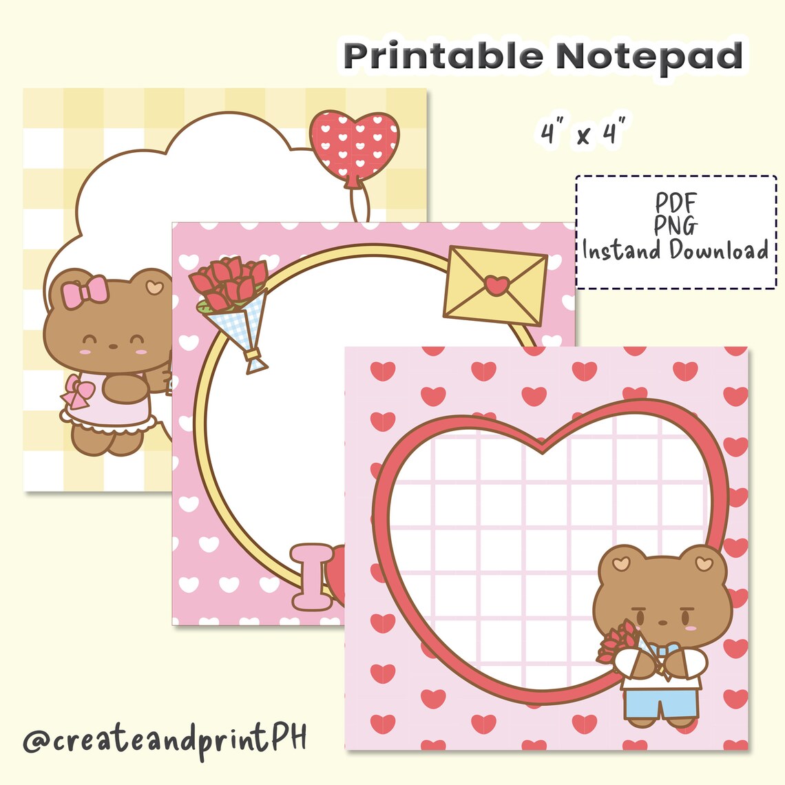 Memo Notes Printable, Note Pad Digital Download, Cute Printable Notepad