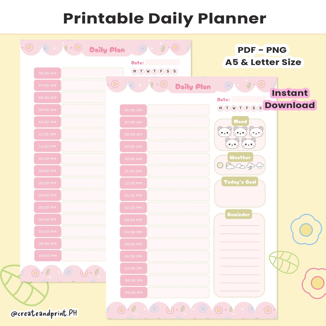 Printable Daily Planner, Daily Organizer, Kawaii Planner, Digital ...