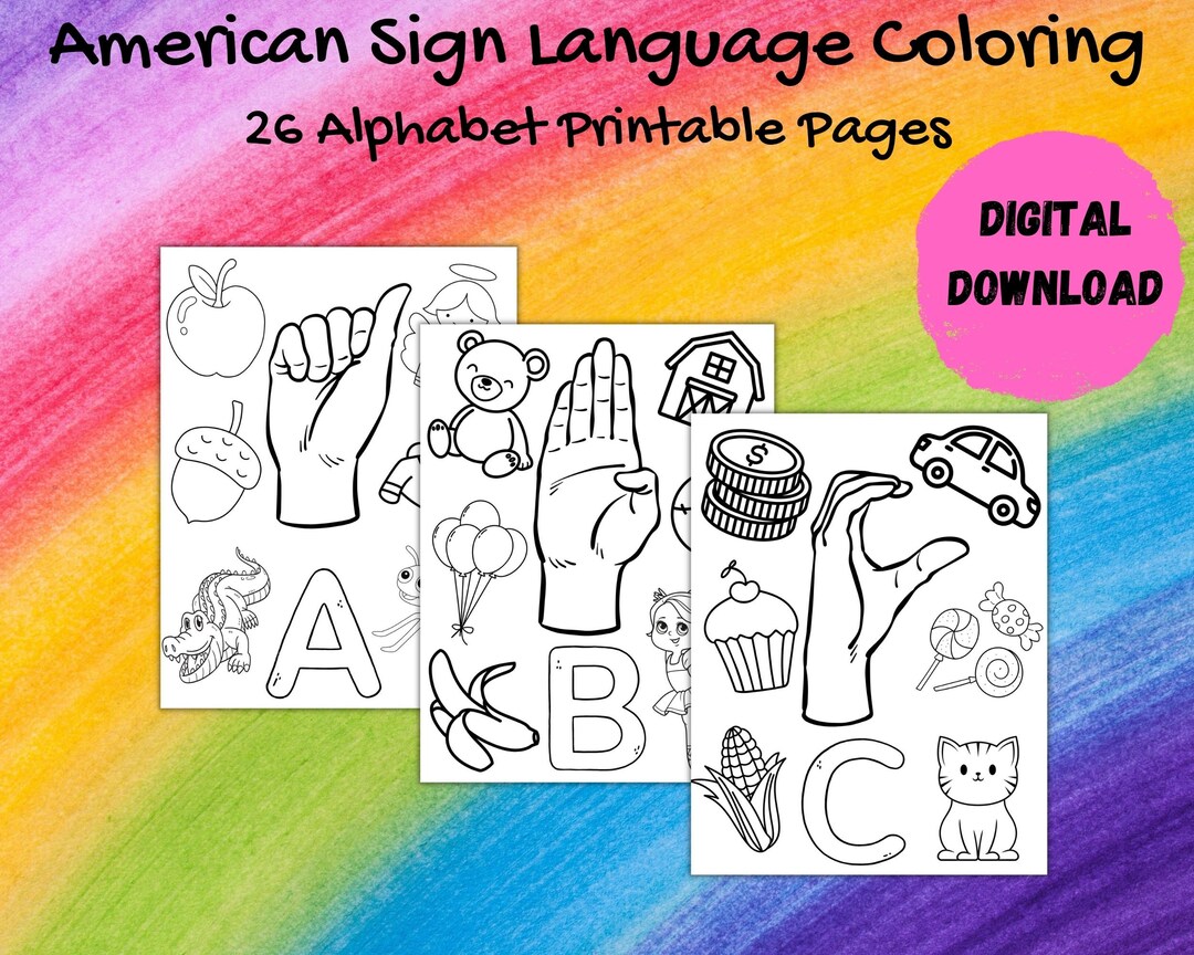 ASL Coloring Pages Alphabet Coloring Sheets ABC Learning - Etsy