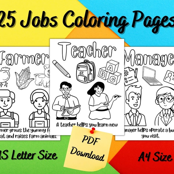 Jobs Coloring Pages, Child Coloring Printable, Community Helpers Printable, Kids Coloring Printable,Kids Coloring Book, Kids Activity Book