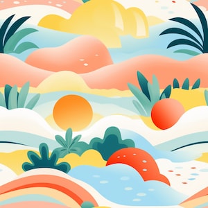 Bright Beach Day - Modern Abstract Digital Art Print - Instant Download Wall Art - Contemporary Home Decor - High-Resolution JPEG