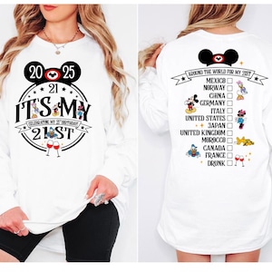Personalized Mickey It&#39;s My 21st Birthday Shirt, Custom Epcot Drinking Around the World Birthday Tee, Magic Kingdom Tee, Gift For Women Men