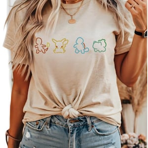 pokemon  t-shirt ,Pokemon Silhouette Sweatshirt, Pokemon, Pikachu, Charmander, Squirtle, Bulbasaur, Retro Cartoon, 90s Tee, Pokemon Hoodie