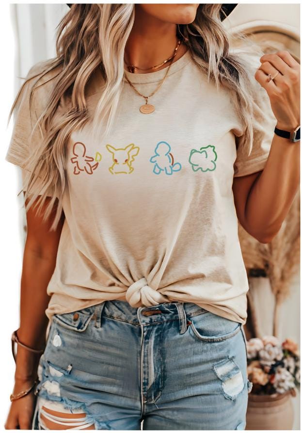 pokemon  t-shirt ,Pokemon Silhouette Sweatshirt, Pokemon, Pikachu, Charmander, Squirtle, Bulbasaur, Retro Cartoon, 90s Tee, Pokemon Hoodie