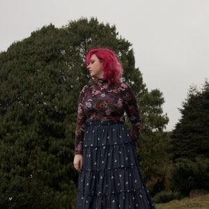 Dark Burgandy Floral Turtleneck