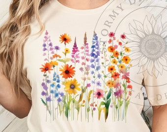 Wildflowers Spring PNG Instant DIGITAL ONLY Sublimation Shirt Design Watercolor Cottagecore Nature Botanical Summer Boho for Shirt or Mug