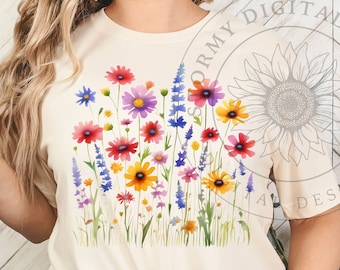 Wildflowers Spring PNG Instant DIGITAL ONLY Sublimation Shirt Design Watercolor Cottagecore Nature Botanical Summer Boho for Shirt or Mug
