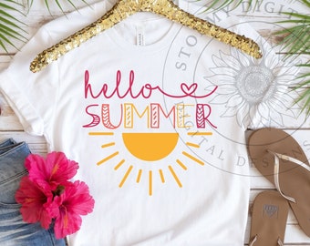 Hello Summer PNG Sublimation Design Instant DIGITAL ONLY Last Day of School Graduation Gift Teacher Summer Break Summer Vibes Sunshine Pink
