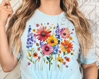Wildflowers Spring PNG Instant DIGITAL ONLY Sublimation Shirt Design Cottagecore Spring Nature Botanical Summer Flower Daisies for Shirt Mug