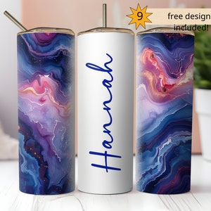 Marble Blank 20oz Skinny Tumbler Wrap PNG Sublimation Digital Download Instant DIGITAL ONLY, Add Your Own Text To Personalize Blue Name Gift