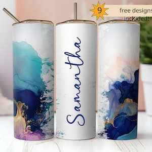 Watercolor Blank 20oz Skinny Tumbler Wrap PNG Sublimation Digital Download Instant DIGITAL ONLY, Navy Gold Custom Add Your Own Text or Name