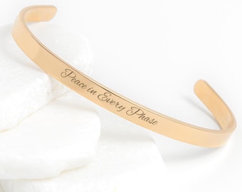Wellness Affirmation Cuff Bracelet dated 2025, Women's Empowerment Jewelry, Peace in Every Phase