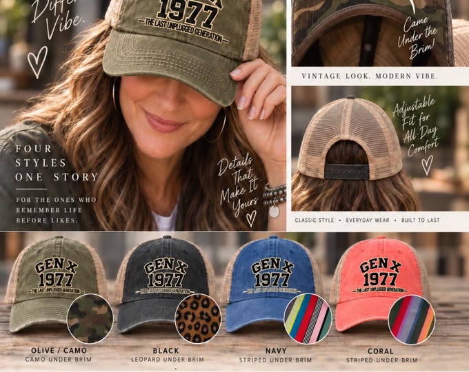Gen X 1977 Embroidered Trucker Hat - The Last Unplugged Generation | Gift for 50th birthday