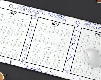 Chinoiserie Calendar Desk Mat 2026-2028: Feminine Home Office Decor
