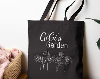 Personalized Birth Flower Tote Bag - Gift for Grandma