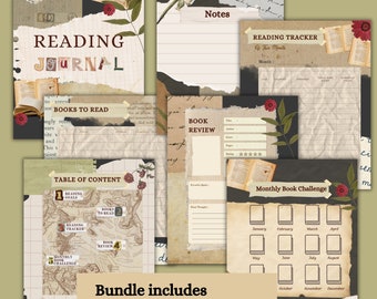 Vintage Reading Journal Printable: Scrapbook Style Book Tracker (PDF Download