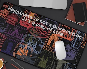 Travel Destinations Desk Mat: Adventure Inspired Workspace Organizer, Large Keyboard pad