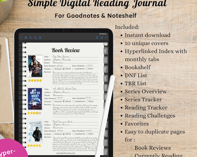 Digital Reading Journal: Minimalist Book Tracker for iPad (PDF Download)