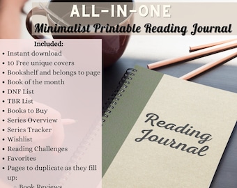 Printable Reading Journal: Minimalist Book Tracker (Digital Download, PDF File)