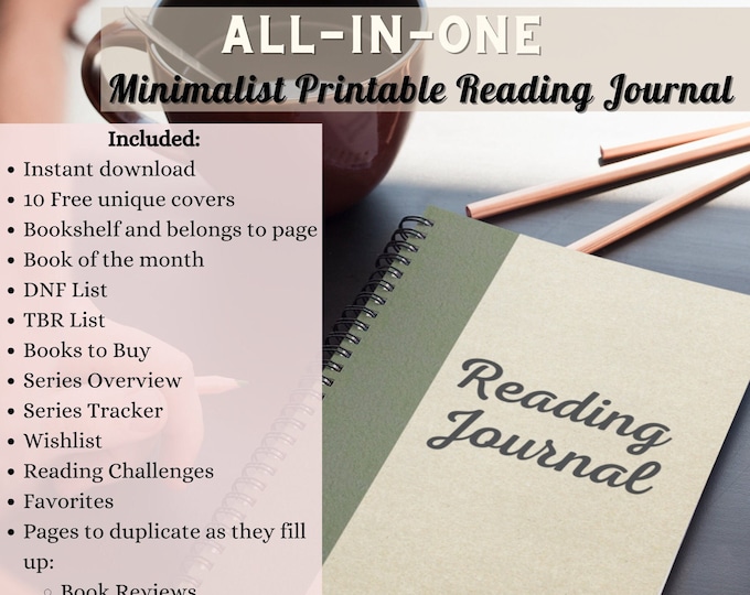 Printable Reading Journal: Minimalist Book Tracker (Digital Download, PDF File)
