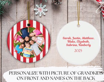 Personalized Photo Christmas Ornament: Custom Striped Ceramic Keepsake