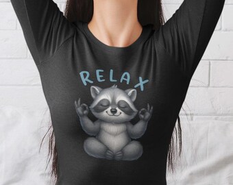 Raccoon Yoga T-Shirt: "Relax" Ladies Long Sleeve Activewear