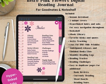 Pink Floral Digital Reading Journal: Retro Book Tracker (PDF Download, 159 Pages)