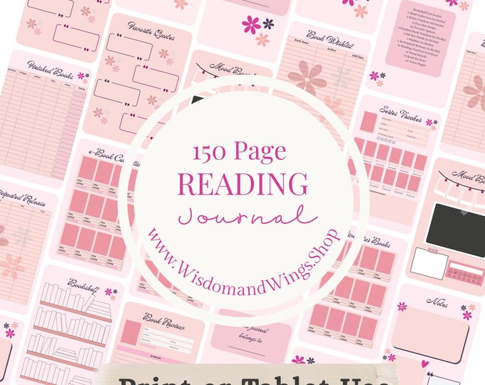 Retro Pink Floral Reading Journal Printable: Goodnotes Book Tracker (PDF Download)