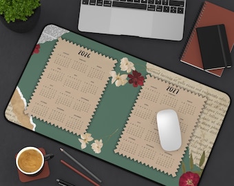 Floral Calendar Desk Mat 2026-2027: Vintage Botanical Home Office Decor