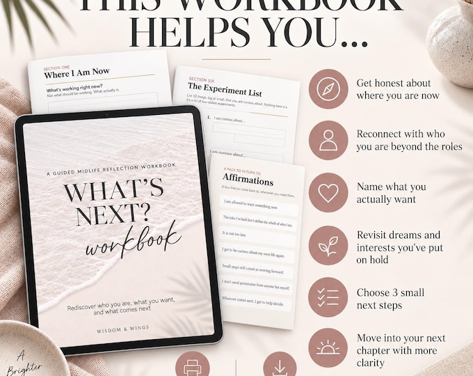 Midlife Workbook for Women, Self Discovery Journal, Life After 50 Reflection Workbook, Next Chapter Guide, Printable PDF Instant Download