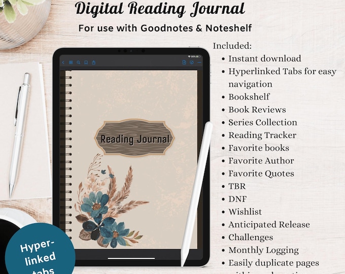 Digital Reading Journal: Rustic Book Tracker for Goodnotes (PDF Download)