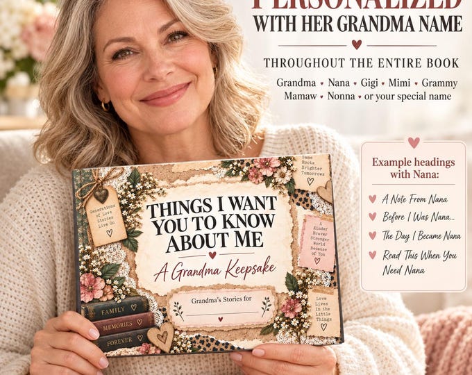Personalized Grandma Keepsake Journal, Nana Gigi Mimi Memory Book, Things I Want You to Know About Me, Grandchild Gift, Grandma Story Book