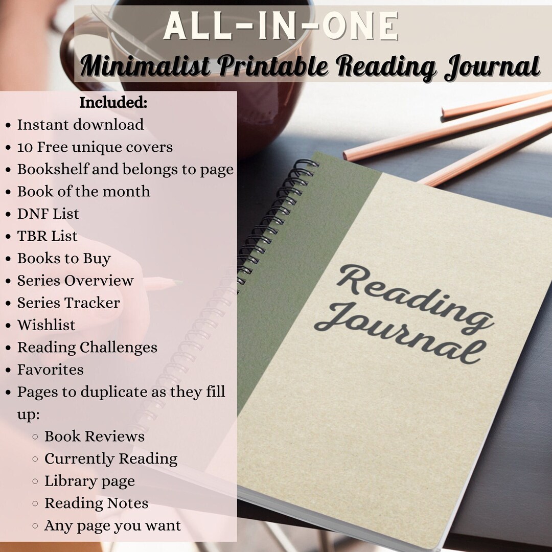 Printable Reading Journal Minimalist Greenish Digital Download | 10 ...