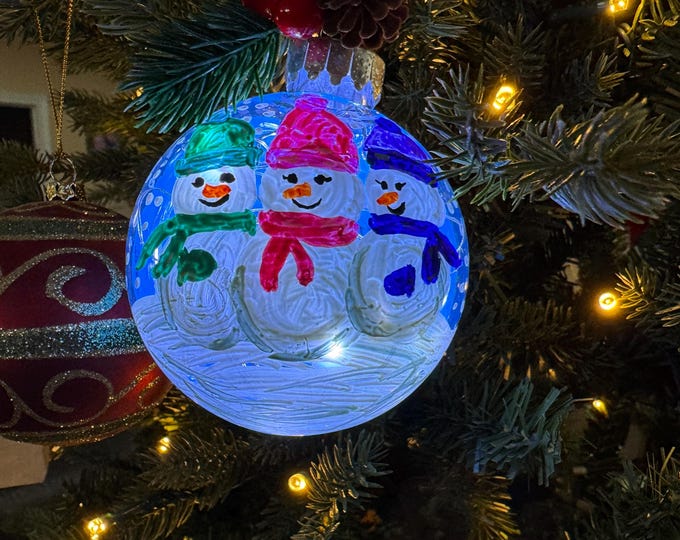 Hand Painted Personalized Family Christmas Ornament, Custom Snowman Keepsake, New Baby or Grandkids Gift