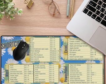 Daisy Floral Desk Mat: Windows Keyboard Shortcuts, Home Office Decor