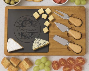 Personalized Monogrammed Charcuterie Board, Thoughtful Gift for Retirees, Custom Cheese Board Set with Tools