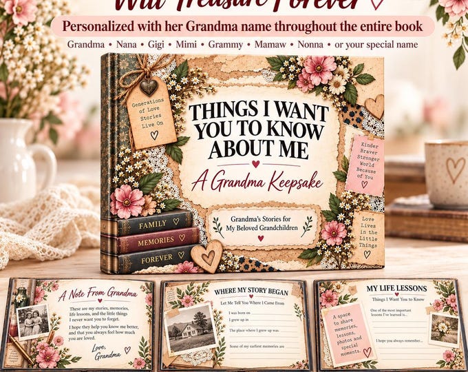 Personalized Grandma Keepsake, Nana Gigi Mimi Memory Book, Things I Want You to Know About Me, Grandchild Gift, Grandma Story Book (11x8.5)