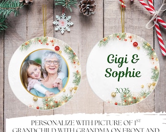 Personalized Grandma and Grandchild Christmas Ornament, 2025, Custom Photo Keepsake for new grandmothers