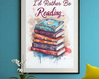 Watercolor Book Stack Print: Library Wall Art (Digital Download)