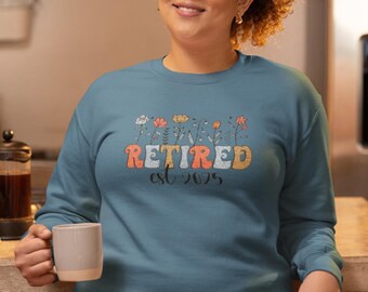 Embroidered floral Retired Ladies Gildan Sweatshirt, Custom Retired Year