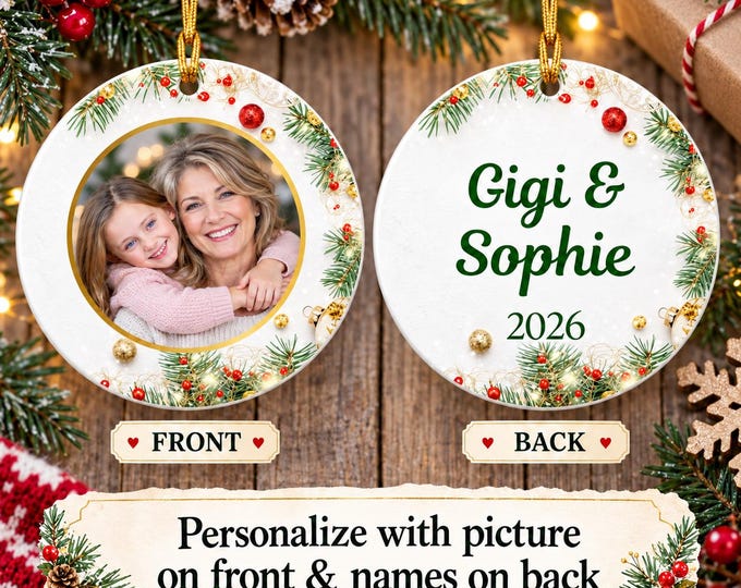 Personalized Grandma Photo Ornament, First Christmas Keepsake, Custom Nana Gift