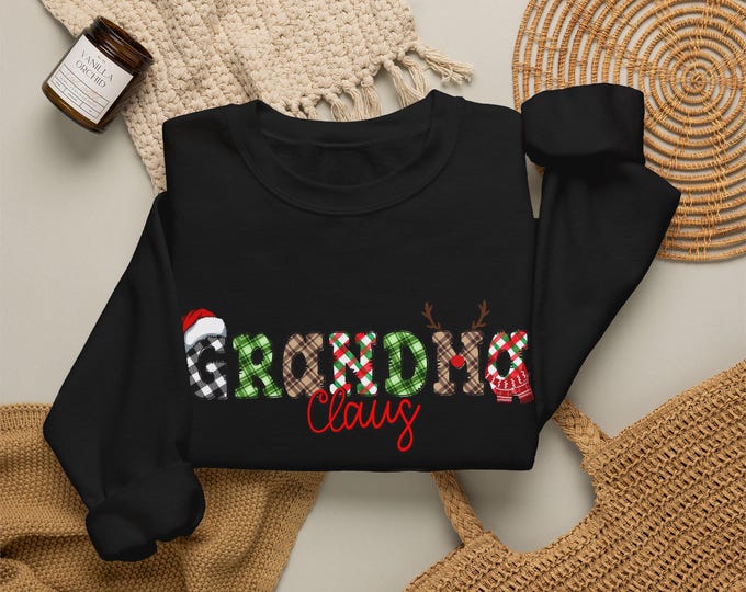 Personalized Grandma Claus Christmas Sweatshirt, Grandkids Names Gift