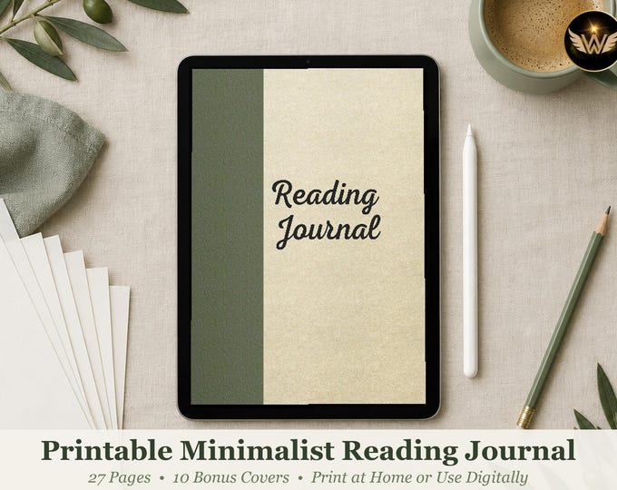 Printable Reading Log, Minimalist Sage Green Book Tracker, 27 Page Reading Journal PDF with 10 Bonus Covers
