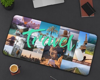 Custom Travel Photo Desk Mat: 20 Favorite Places, Personalized Office Decor